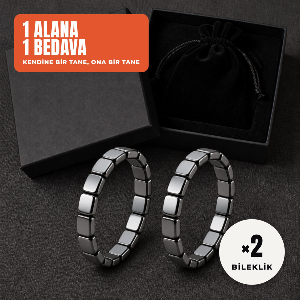 1 alana 1 bedava: 2 hematit bileklik 699,90 TL